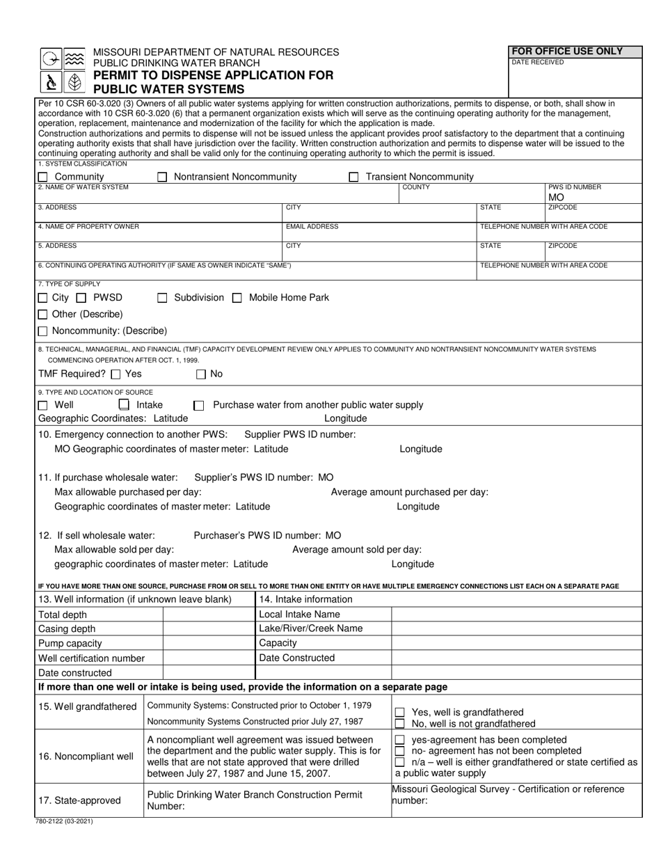 Form MO780-2122 Download Fillable PDF or Fill Online Permit to Dispense ...