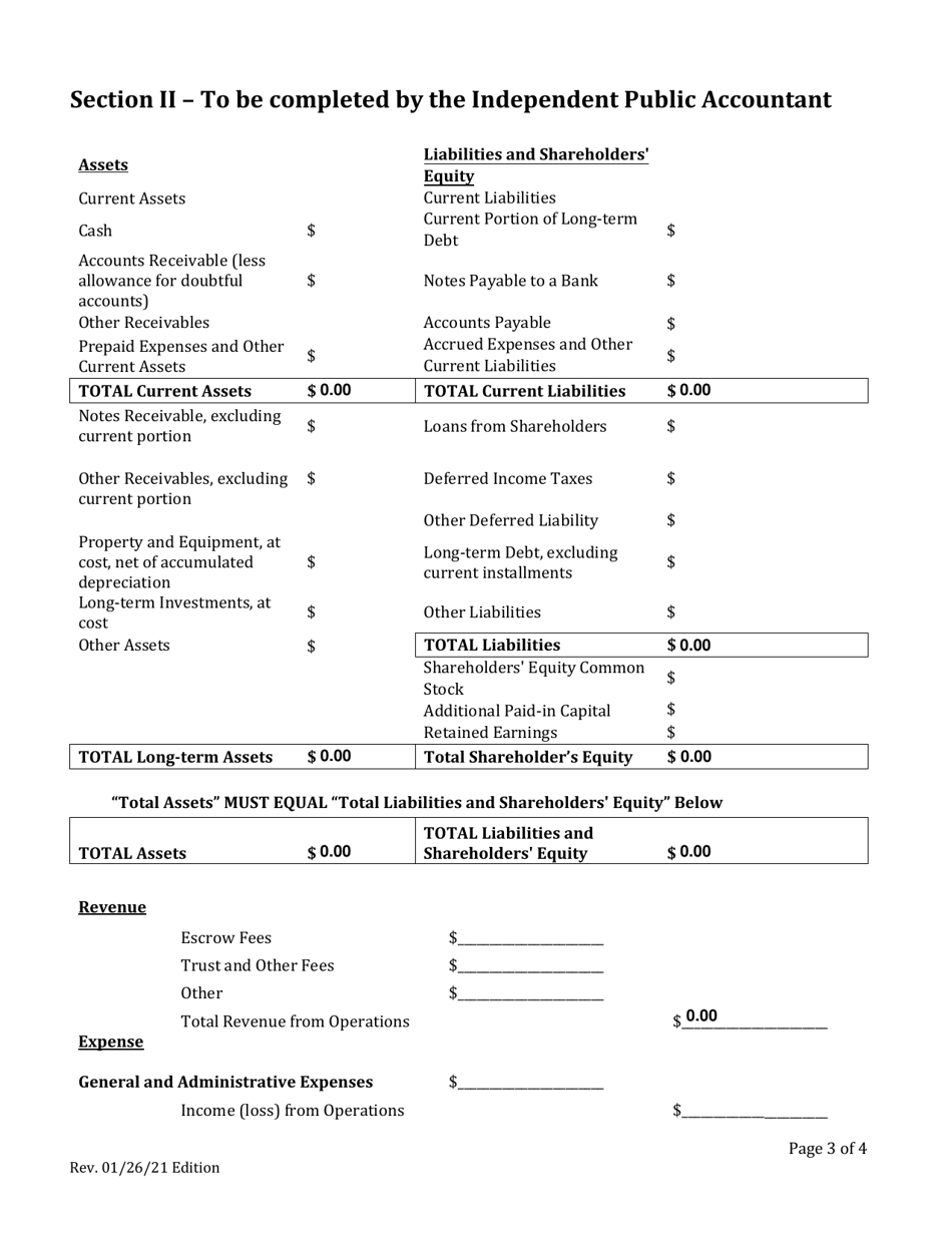 Annual Financial Statement and Escrow Activities Report - Montana, Page 3