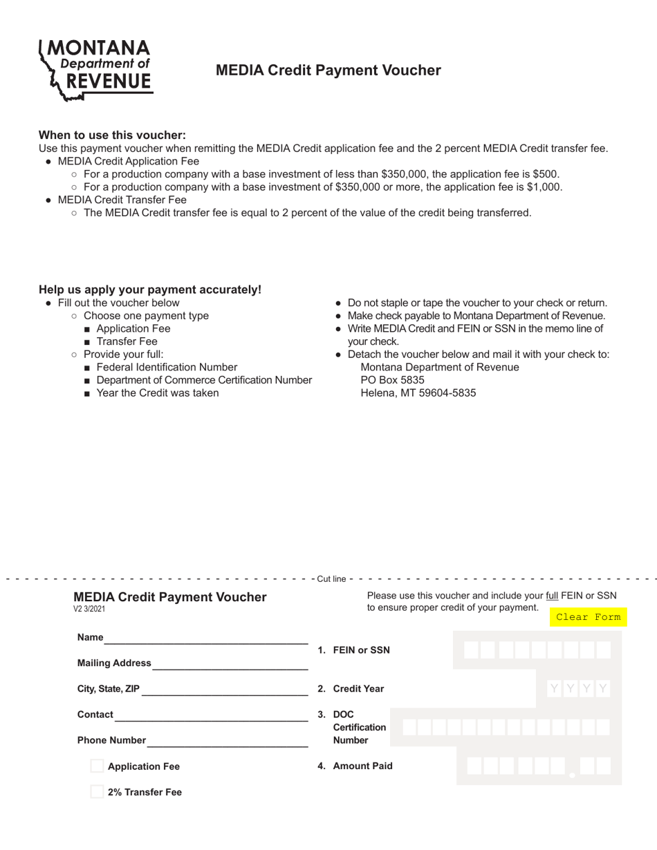 Media Credit Payment Voucher - Montana, Page 1