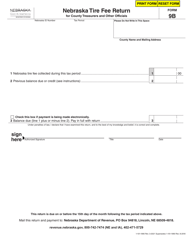 Form 9B Nebraska Tire Fee Return for County Treasurers and Other Officials - Nebraska