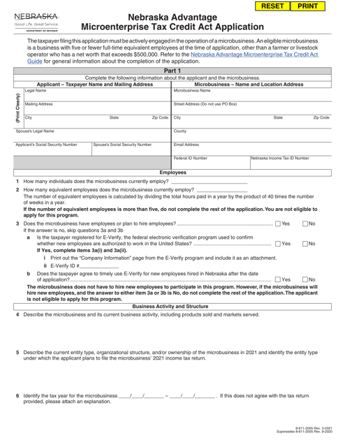 Nebraska Advantage Microenterprise Tax Credit Act Application - Nebraska Download Pdf