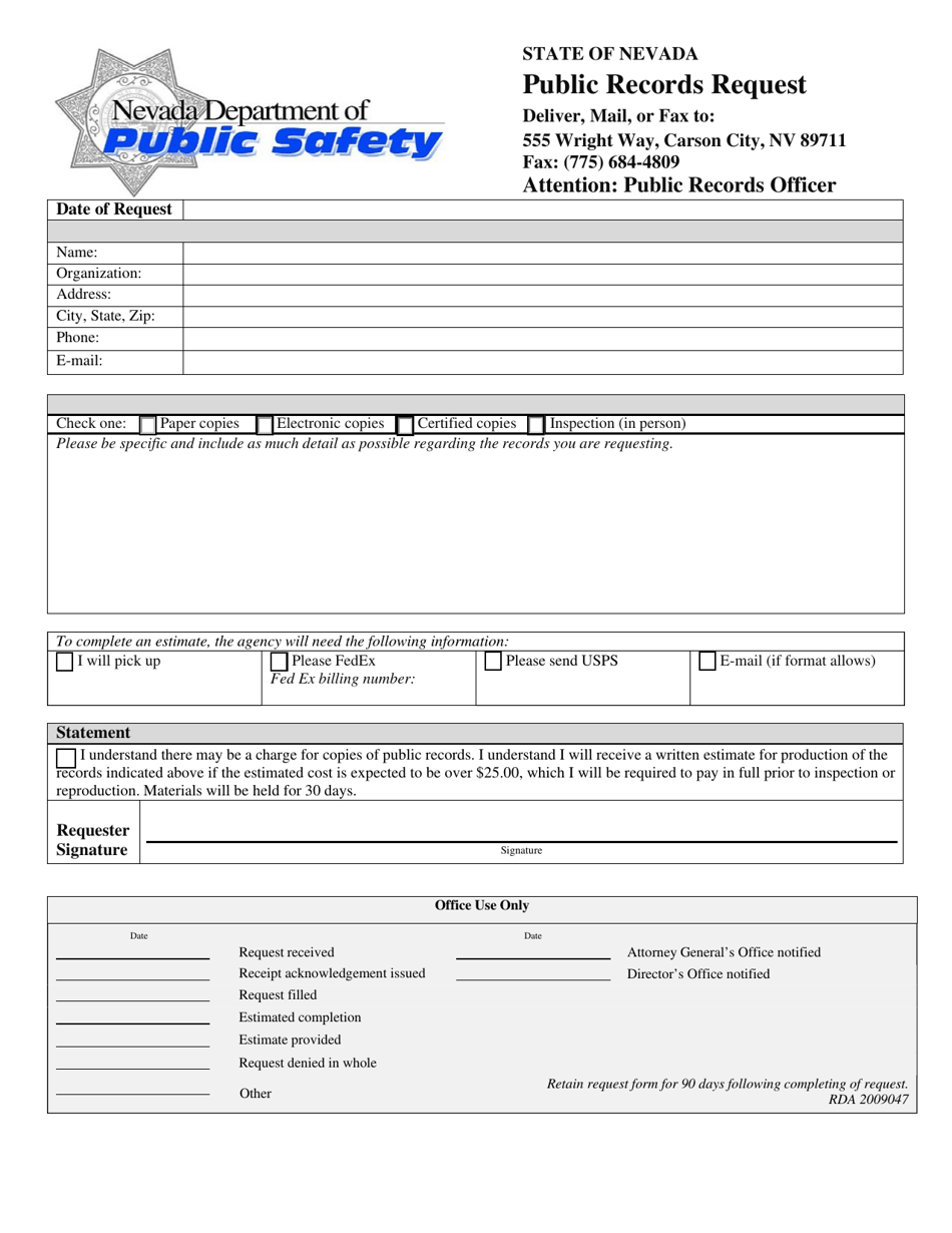 Nevada Public Records Request Download Fillable PDF Templateroller