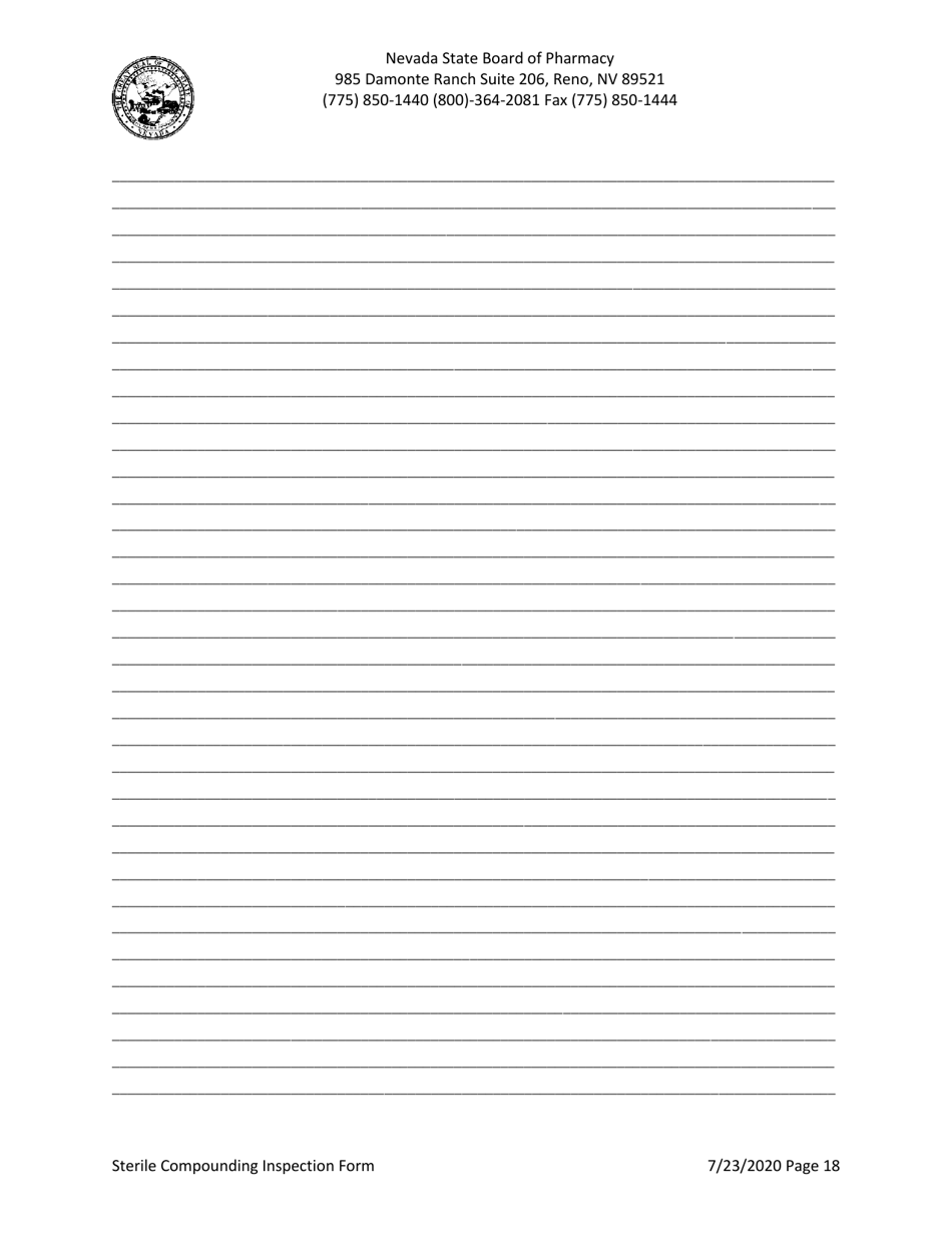 Sterile Compounding Inspection Form - Nevada, Page 18