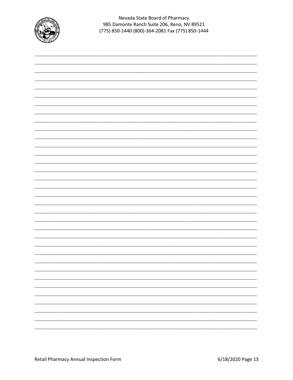 Retail Pharmacy Annual Inspection Form - Nevada, Page 13