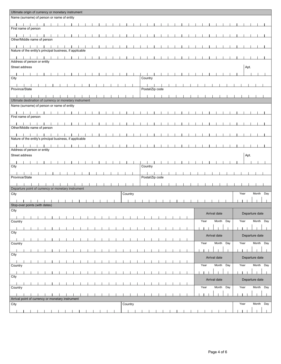 Form E667 Cross-border Currency or Monetary Instruments Report - General - Canada, Page 4