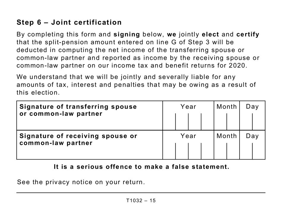 Form T1032 Joint Election to Split Pension Income - Large Print - Canada, Page 15