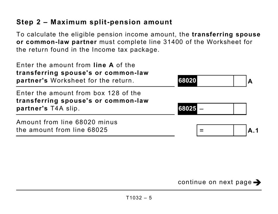 Form T1032 Joint Election to Split Pension Income - Large Print - Canada, Page 5
