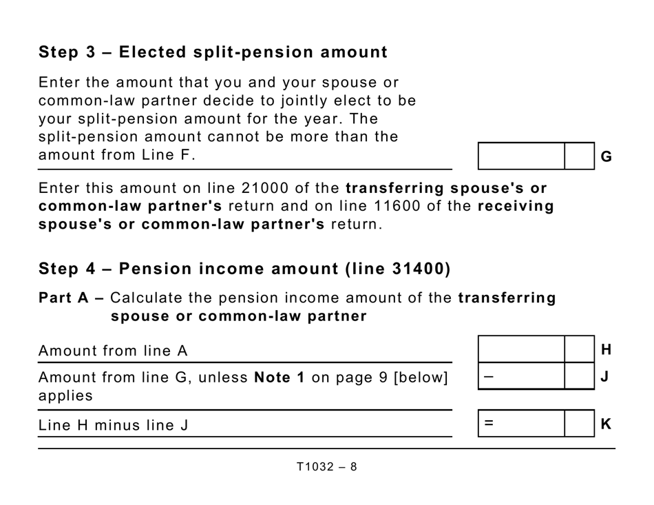 Form T1032 Joint Election to Split Pension Income - Large Print - Canada, Page 8