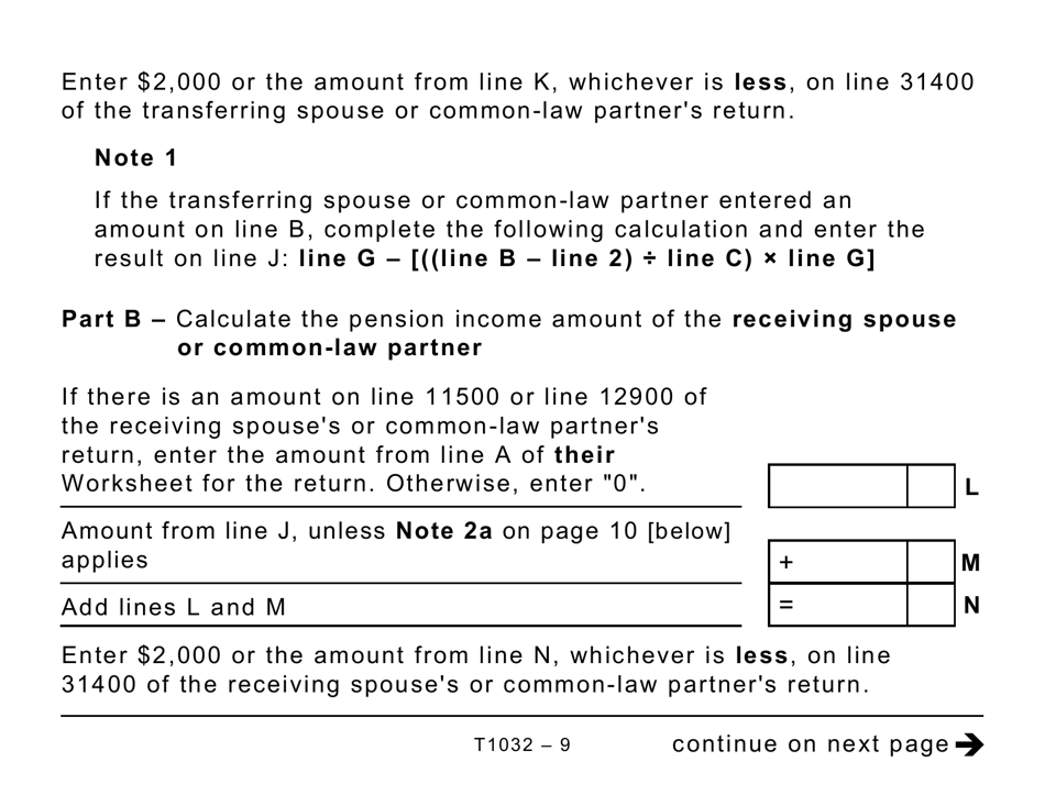 Form T1032 Joint Election to Split Pension Income - Large Print - Canada, Page 9