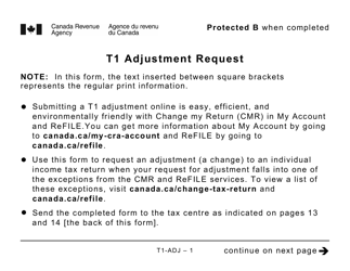 Document preview: Form T1-ADJ T1 Adjustment Request - Large Print - Canada