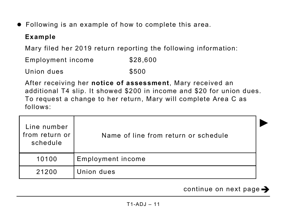 Form T1-ADJ T1 Adjustment Request - Large Print - Canada, Page 11