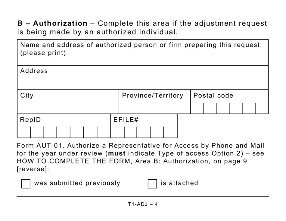 Form T1-ADJ T1 Adjustment Request - Large Print - Canada, Page 4