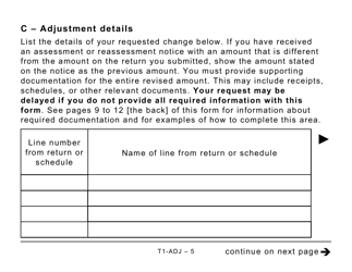 Form T1-ADJ T1 Adjustment Request - Large Print - Canada, Page 5