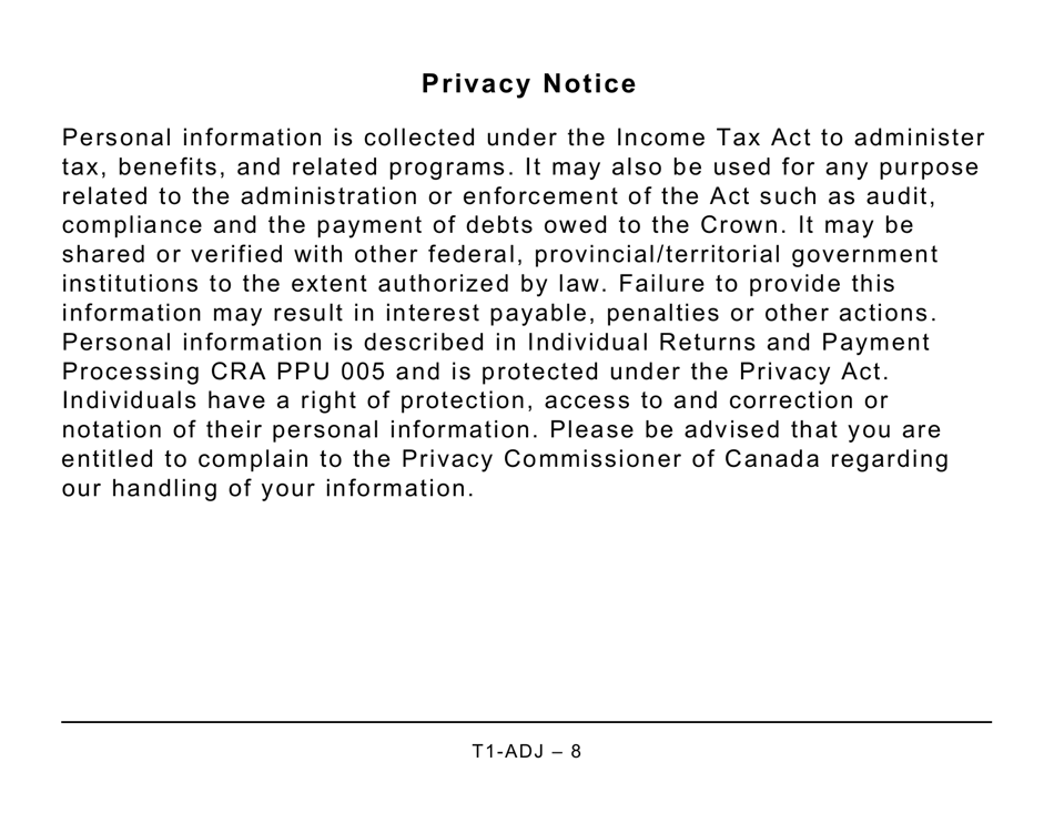 Form T1-ADJ T1 Adjustment Request - Large Print - Canada, Page 8