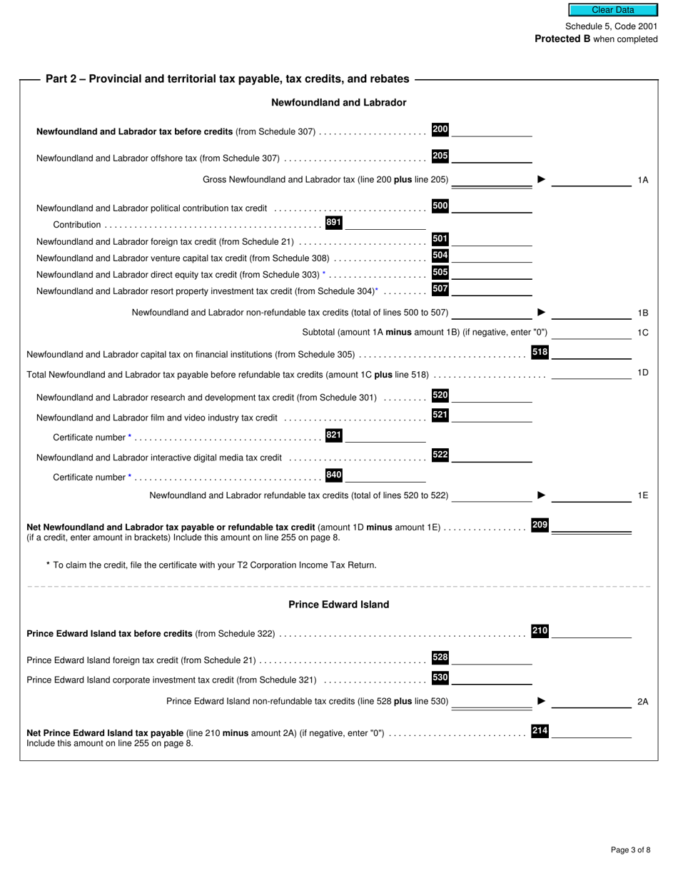 Form T2 Schedule 5 Tax Calculation Supplementary - Corporations (2020 and Later Tax Years) - Canada, Page 3