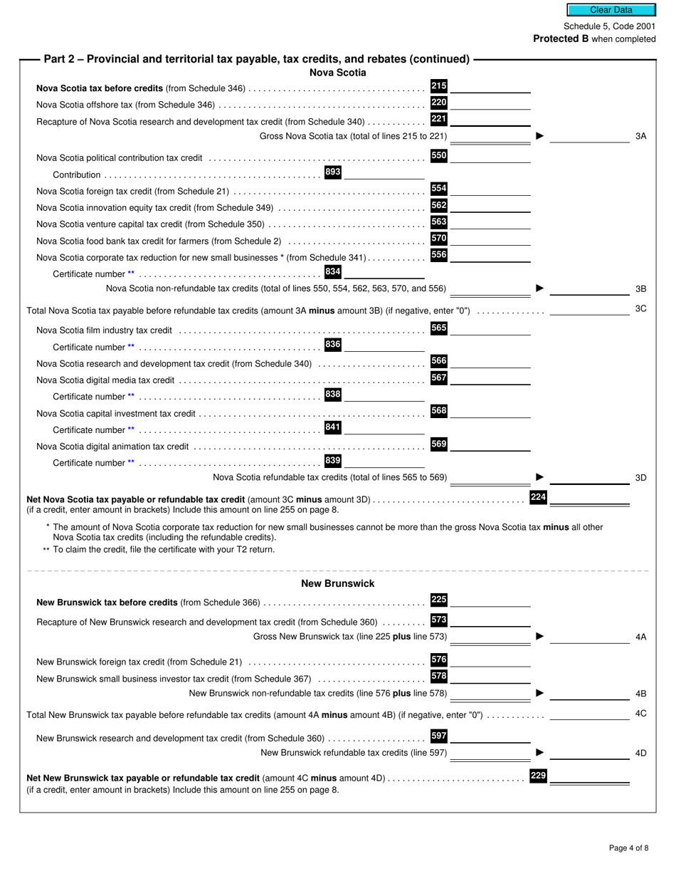 Form T2 Schedule 5 Tax Calculation Supplementary - Corporations (2020 and Later Tax Years) - Canada, Page 4