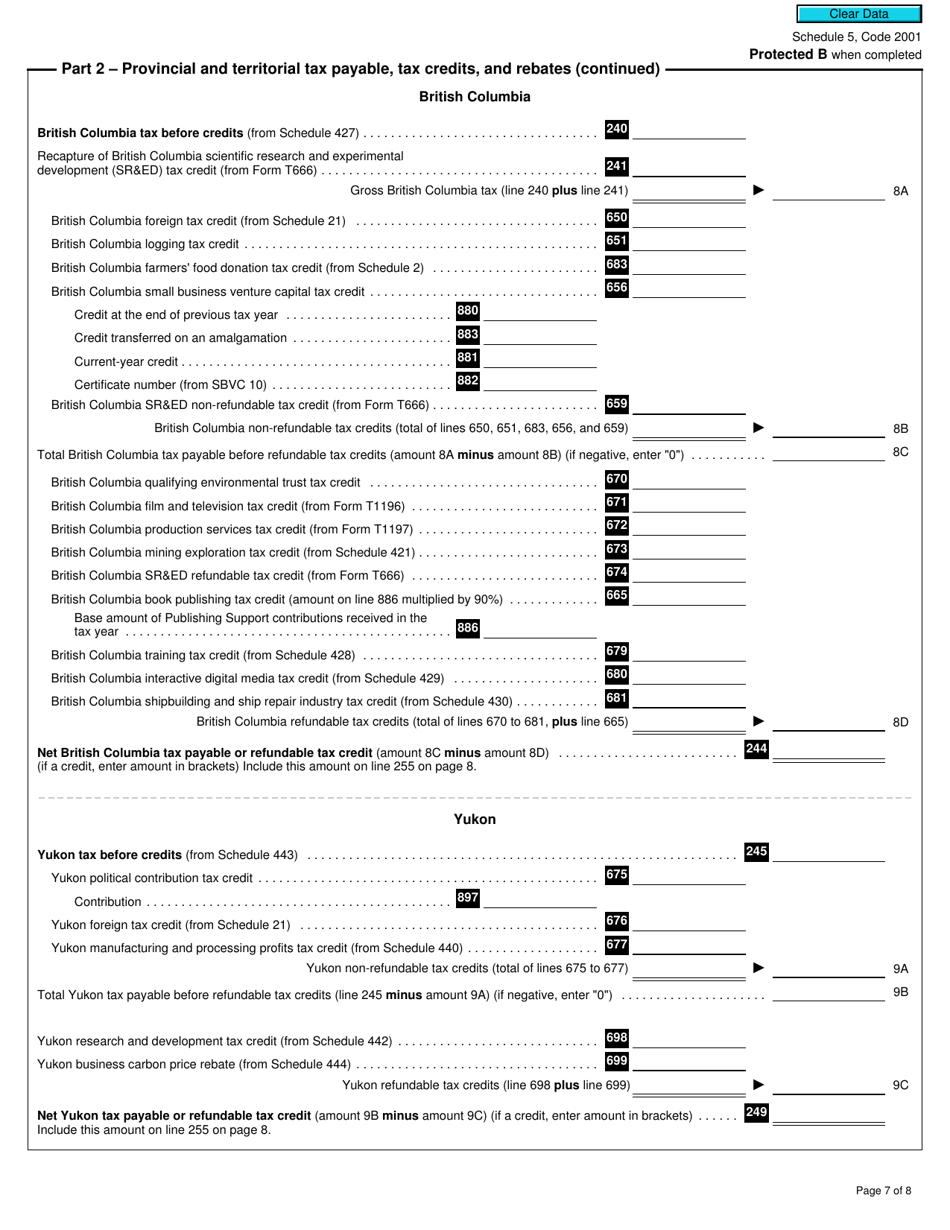 Form T2 Schedule 5 Tax Calculation Supplementary - Corporations (2020 and Later Tax Years) - Canada, Page 7
