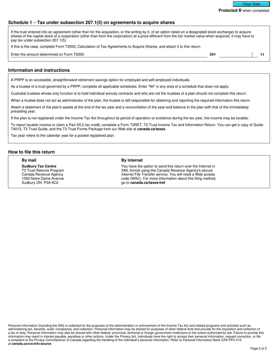 Form T3 PRP T3 Pooled Registered Pension Plan Tax Return - Canada, Page 2