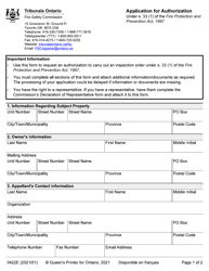 Form 0422E Application for Authorization - Ontario, Canada