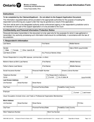 Form ON00188E &quot;Additional Locate Information Form&quot; - Ontario, Canada