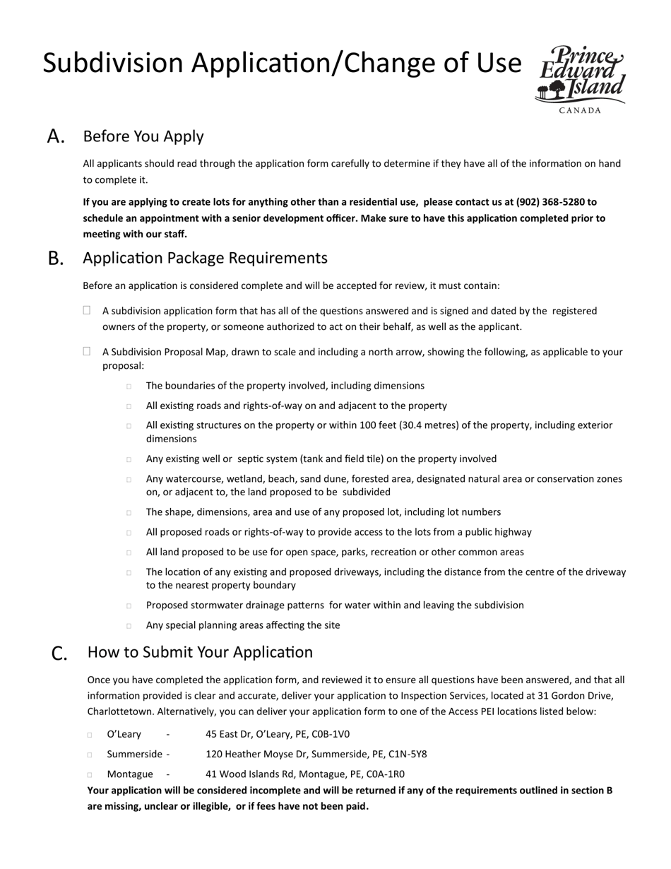 Subdivision Application / Change of Use - Prince Edward Island, Canada, Page 1