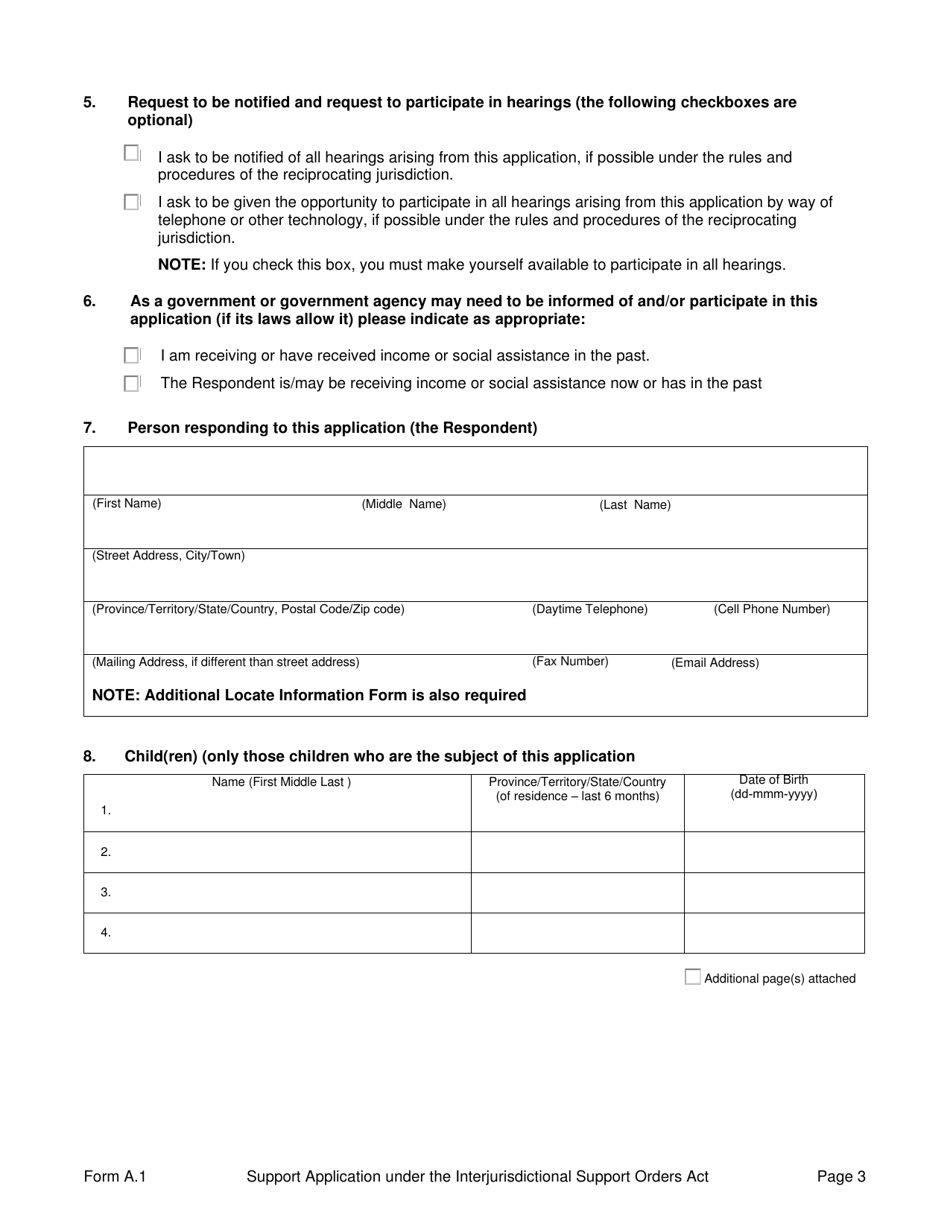 Form A.1 Support Application Under the Interjurisdictional Support Orders (Iso) Act - Prince Edward Island, Canada, Page 3