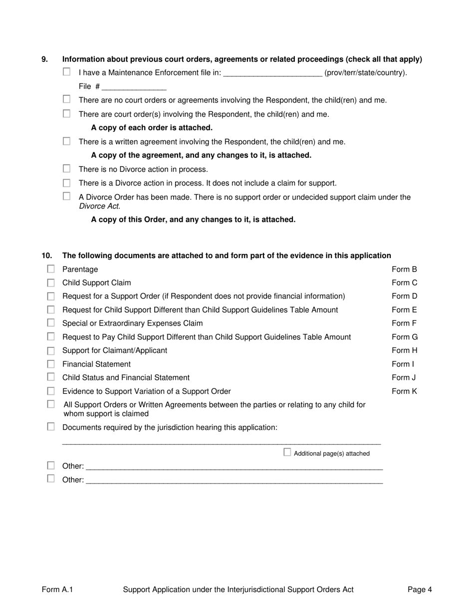 Form A.1 Support Application Under the Interjurisdictional Support Orders (Iso) Act - Prince Edward Island, Canada, Page 4