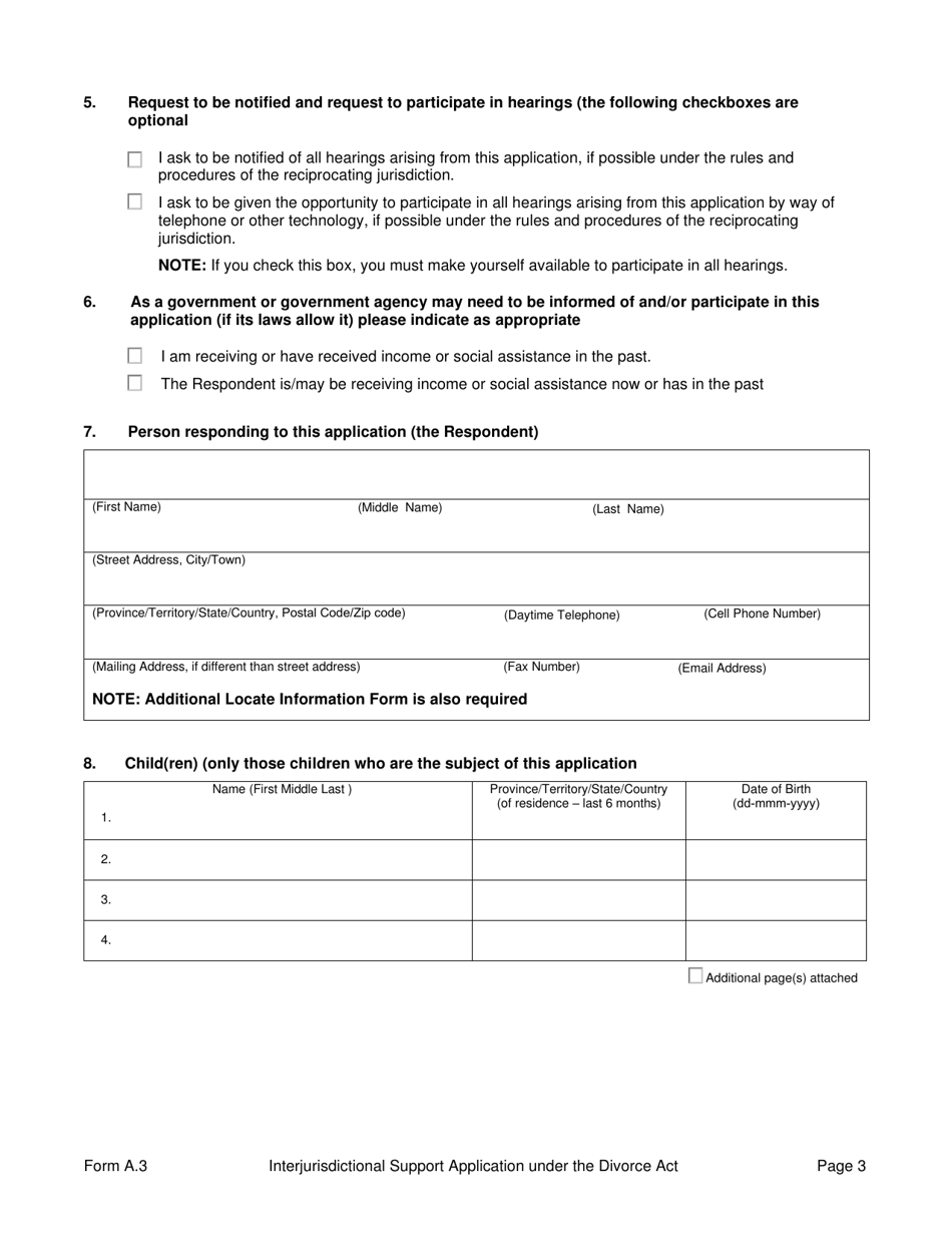 Form A.3 Interjurisdictional Support Application Under the Divorce Act - Prince Edward Island, Canada, Page 3
