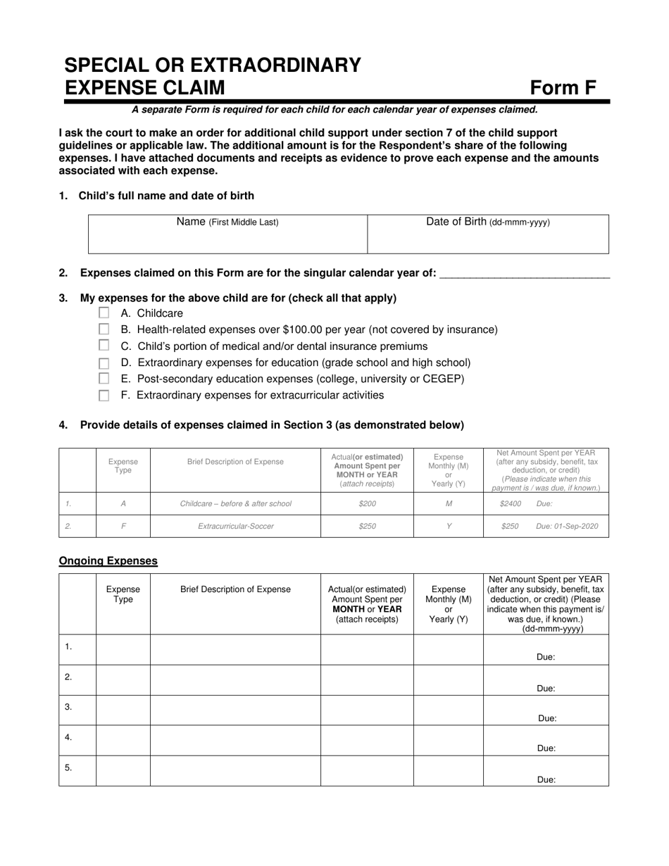 Form F - Fill Out, Sign Online and Download Fillable PDF, Prince Edward ...