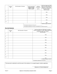 Form F Special or Extraordinary Expense Claim - Prince Edward Island, Canada, Page 2