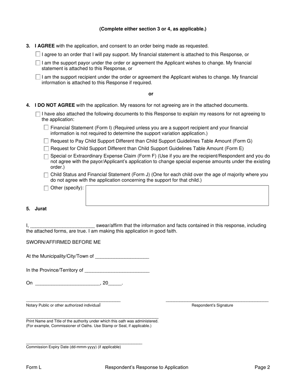 Form L Respondents Response to Application - Prince Edward Island, Canada, Page 2