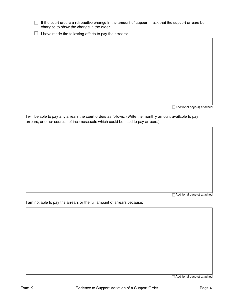 Form K Evidence to Support Variation of a Support Order - Prince Edward Island, Canada, Page 4