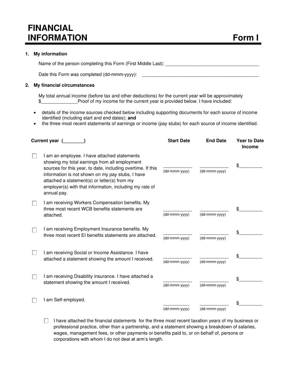 Form I Financial Information - Prince Edward Island, Canada, Page 1