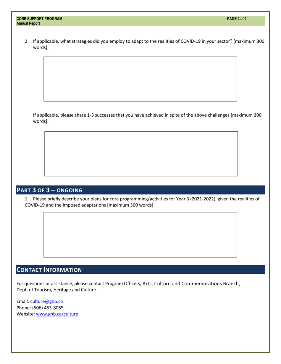 Core Support Program Annual Report - Core Support Program Components a, B, c - Production  Presentation / Service / Community Cultural Organizations - New Brunswick, Canada, Page 2