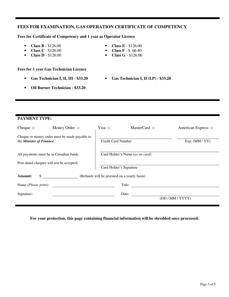 Fuel Safety Initial Application Form - Nova Scotia, Canada, Page 5