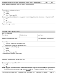 Voice of the Child Intake Form - Ontario, Canada, Page 2