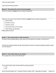 Voice of the Child Intake Form - Ontario, Canada, Page 4