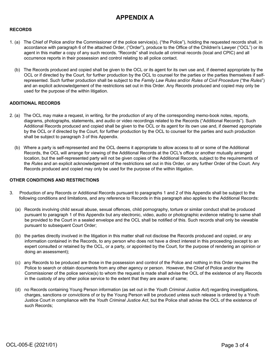 Form OCL-005 Parenting and Contact Order - Office of the Childrens Lawyer - Ontario, Canada, Page 3