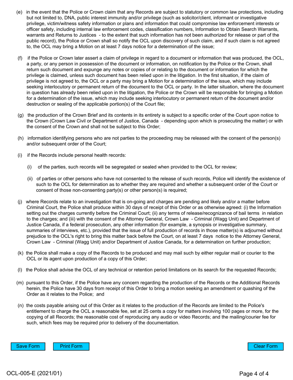 Form OCL-005 Parenting and Contact Order - Office of the Childrens Lawyer - Ontario, Canada, Page 4