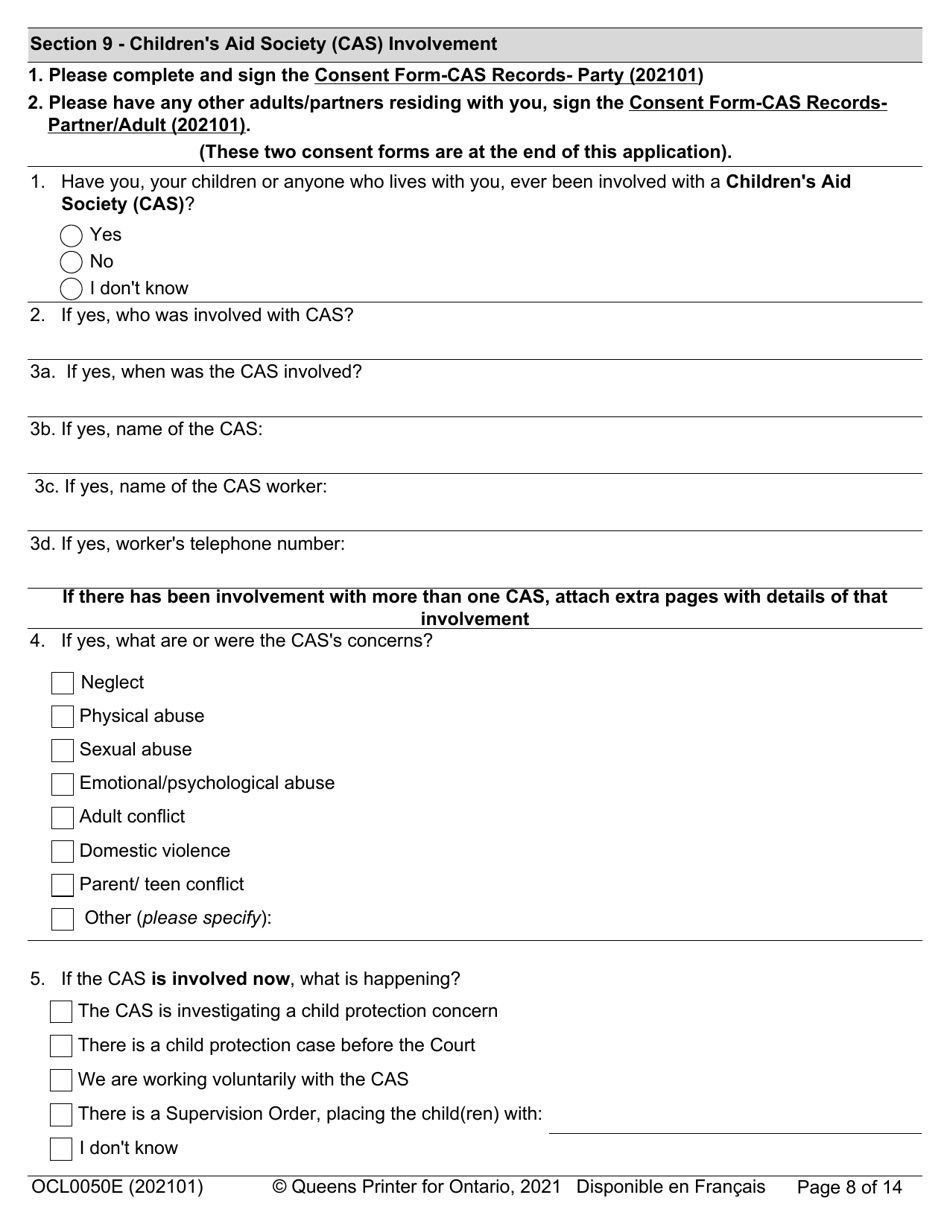 Form OCL0050E Intake Form - Ontario, Canada, Page 10