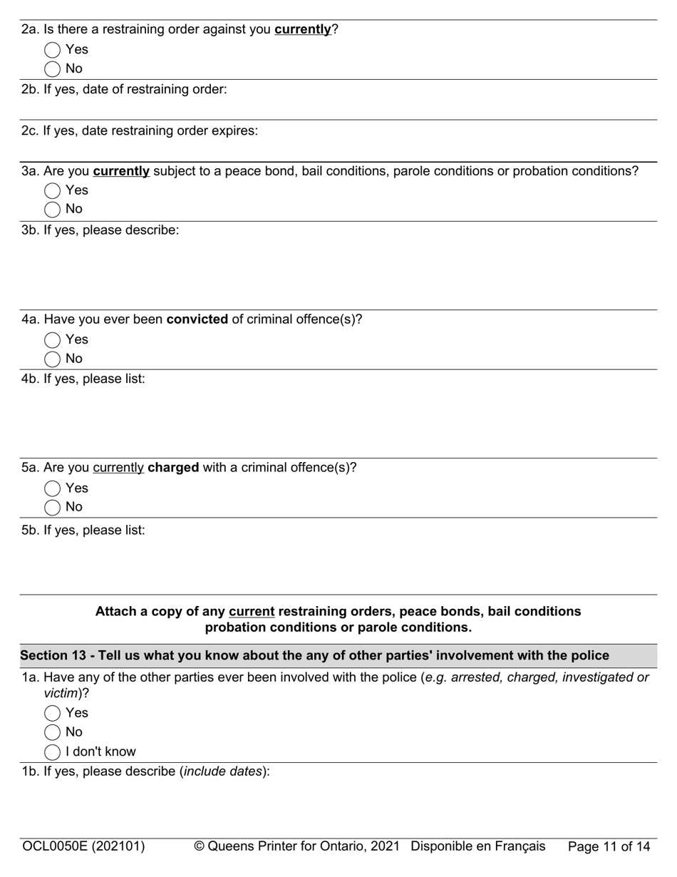 Form OCL0050E Intake Form - Ontario, Canada, Page 13