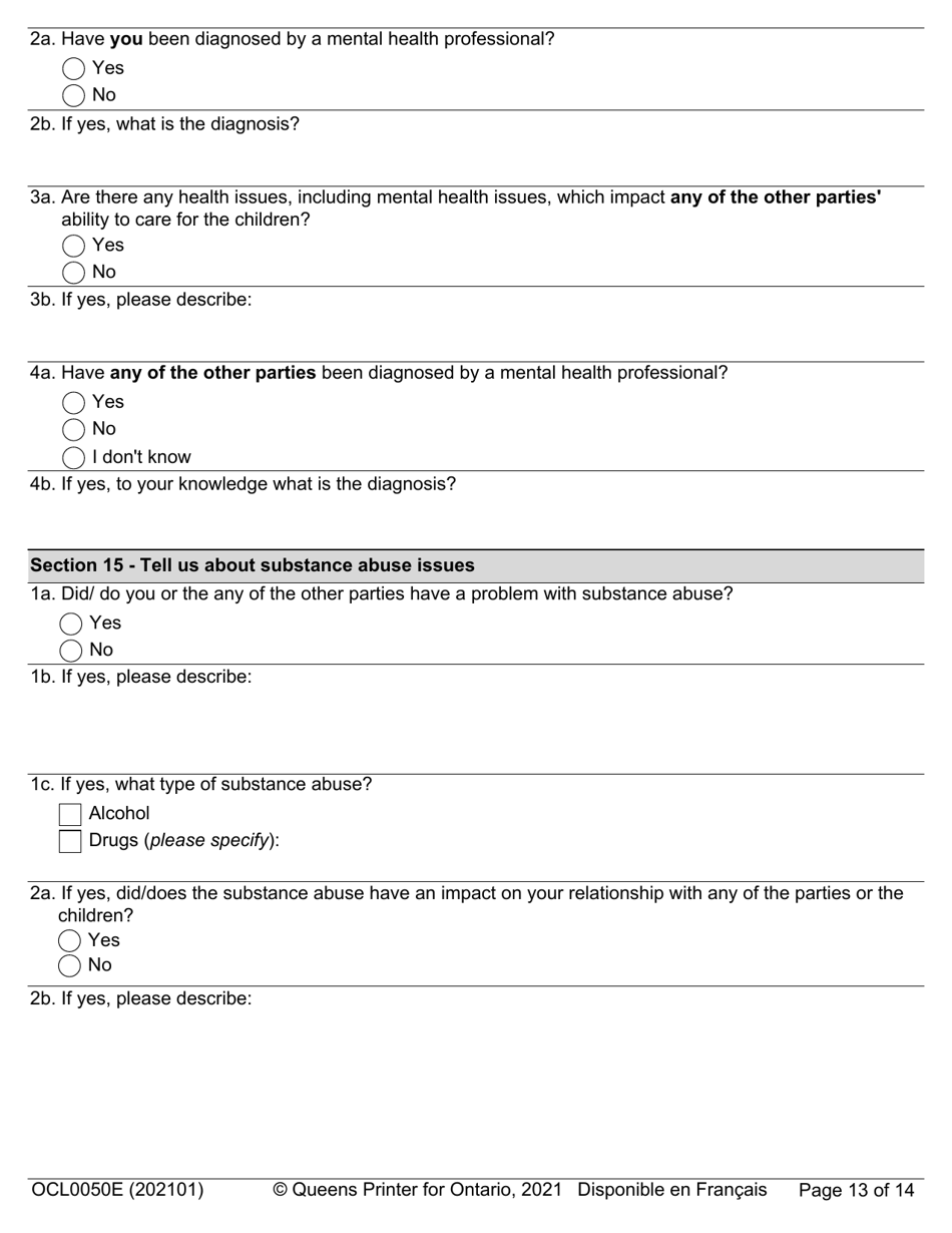 Form OCL0050E Intake Form - Ontario, Canada, Page 15