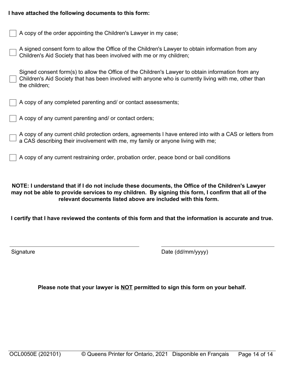 Form OCL0050E Intake Form - Ontario, Canada, Page 16