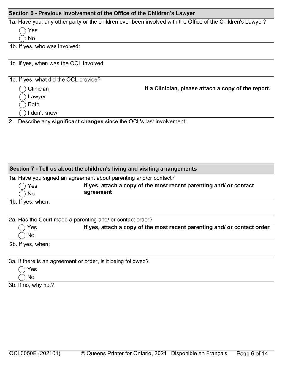 Form OCL0050E Intake Form - Ontario, Canada, Page 8