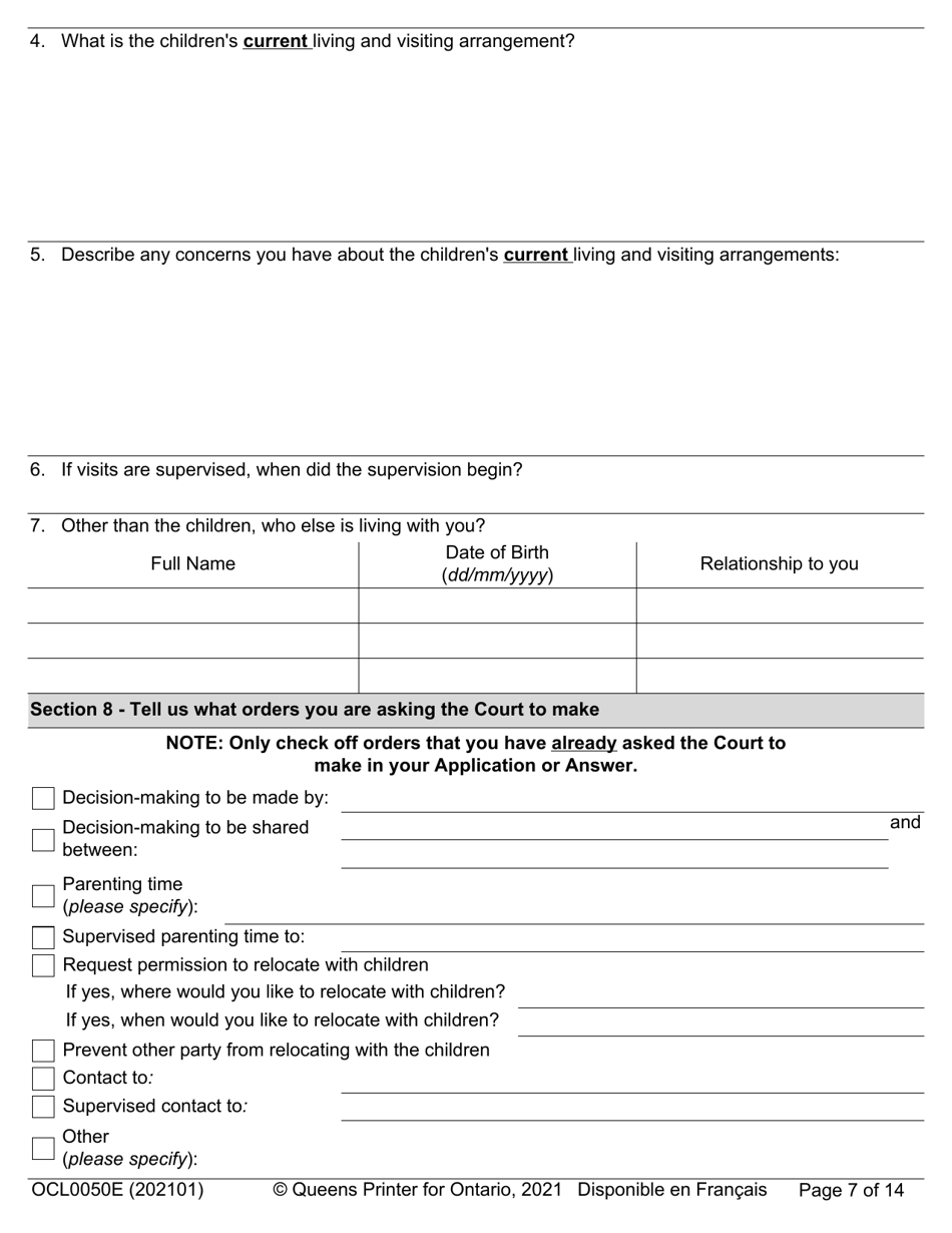 Form OCL0050E Intake Form - Ontario, Canada, Page 9