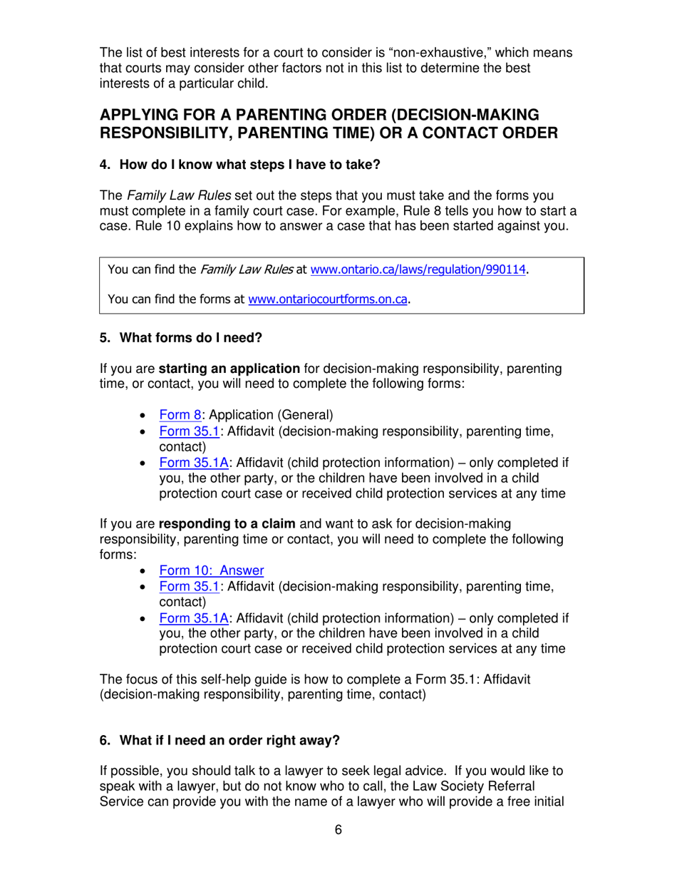 Instructions for Form 35.1 Affidavit in Support of Claim for Custody or Access - Ontario, Canada, Page 7