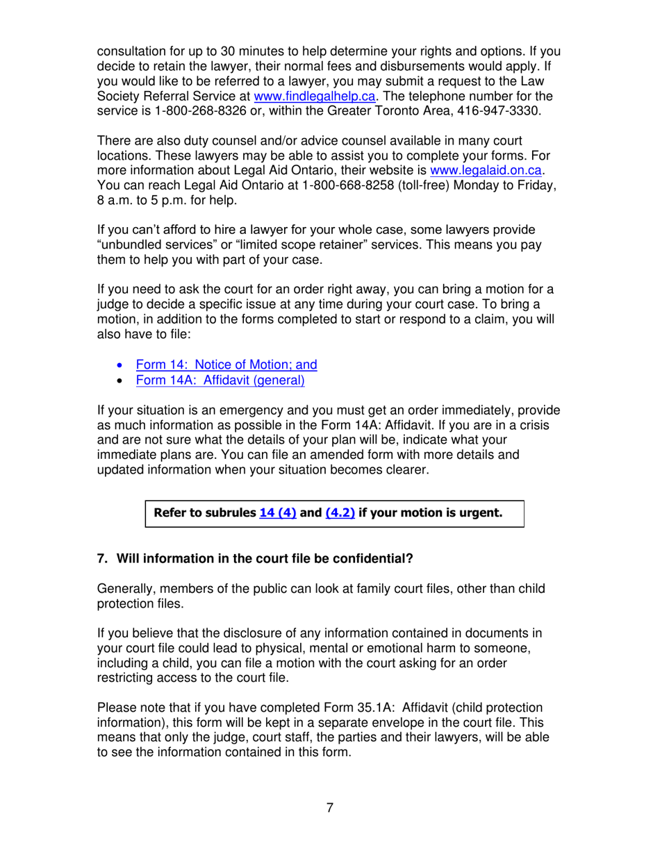 Instructions for Form 35.1 Affidavit in Support of Claim for Custody or Access - Ontario, Canada, Page 8