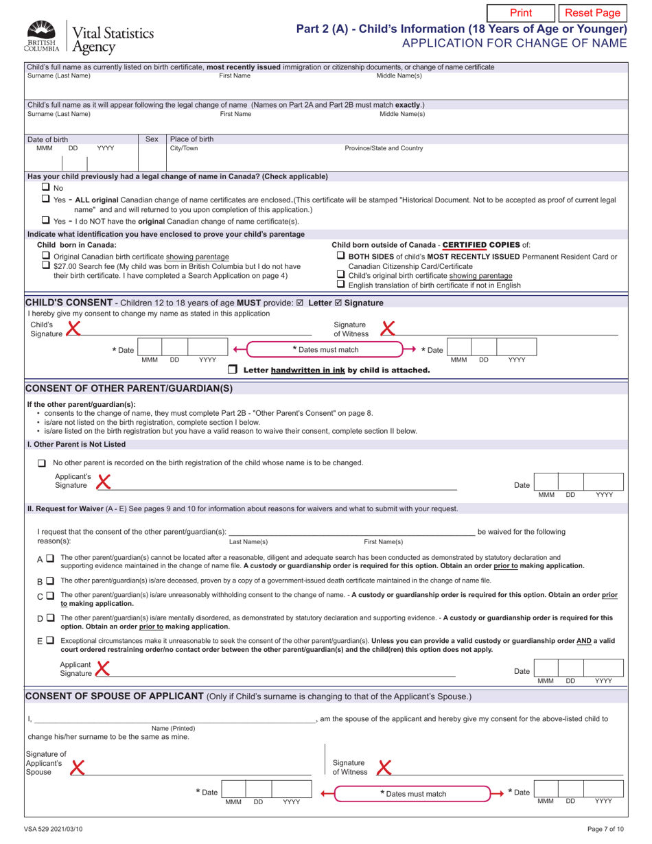 Form VSA529 Application for Change of Name - British Columbia, Canada, Page 7