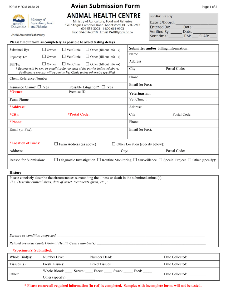 Form FQM-012A-01 - Fill Out, Sign Online and Download Fillable PDF ...