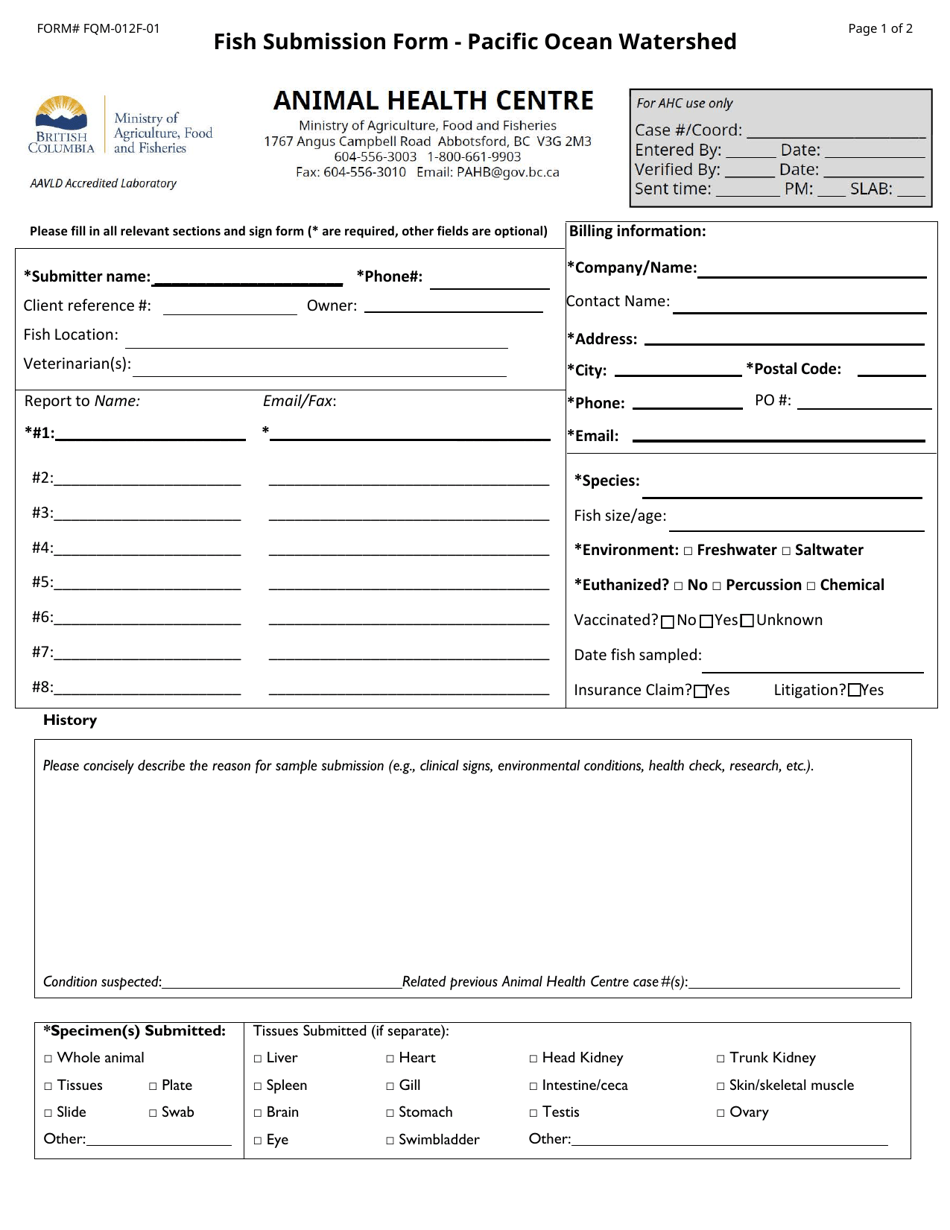 Form FQM-012F-01 Download Fillable PDF or Fill Online Fish Submission ...